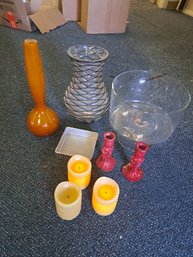 Vases, Candle Holders And Battery Operated Candles.