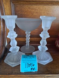 Set Of Fenton Candle Stick Holders And Fenton Serving Bowl