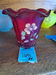 Fenton Red Floweral Vase