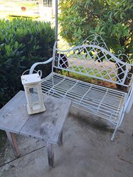 Garden Bench, Small Table And Metal Lantern