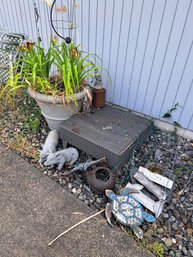 Large Outdoor Pot, Garden Foot Stool, Two Trellis, Garden Decor