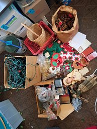 Plastic Bin, Christmas Decor, Tree Lights, Tea Light Candles, Pot Holders, Wooden Angels, Baskets, Pinecones