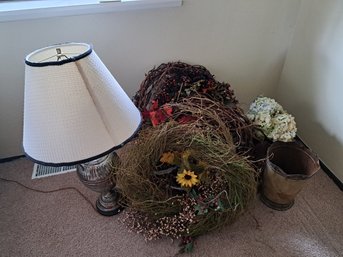 Large Lamp, Wreaths, Decorative Garbage Can, Floral Vase