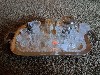 Leonard Silver Tray And Glass Candle Holders