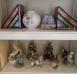 Two P.r.craftsman 'the Colonial Mother' Bookends, Lenox China Globe Vase, 'serenade', Variety Of Bird Figures