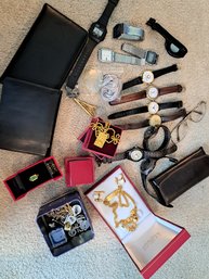 Various Watches, Jewelry, Eye Glass Case And Glasses