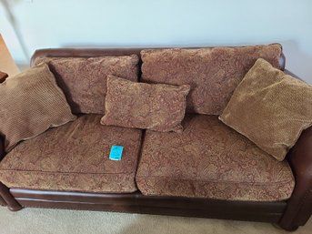 Leather Couch With Fabric Cushions 84in X 38in X 31in