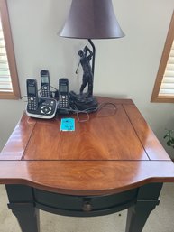 Wooden Side Table 24in X 28in X 24in, Golf Inspired Lamp 25in Tall And Panasonic Phones
