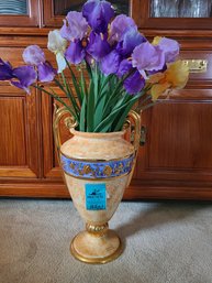 Vase By G Graziano Hand Made In Italy And Faux Flowers. Vase Is About 20in Tall