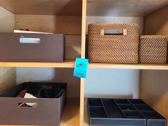Totes With Various Items Like Binoculars, Gloves, Sunglasses,  Lint Brush, Cribbage Game,