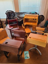 Play Secretary Desk,  Chairs And 3 School Desks Including 3 American Girl Brand.