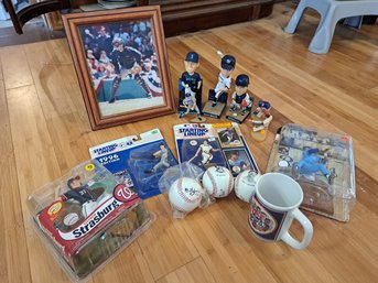 Baseball Figurines, Framed Photo, Cup And Balls