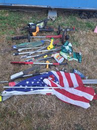 Weedwackers, Garden Equipment, Flag Pole And American Flag, Plant Hangers