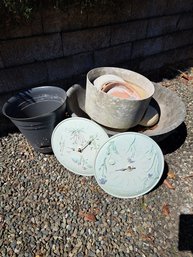 Large Cement Flower Pot, Plastic Flower Pots, Outdoor Clock And Thermometer Set