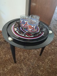 Rm.6. Small Glass Table With Matching Serving Tray, Serving Dish And Glasses