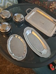 Rm.6. Kent Silversmiths Silver Plated Tray, Metal Trays, Asian Inspired Metal Bowls.