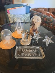 Rm.6. Glass Candle Holders, Glass S&p Shakers, Glass Tray, Glass Sculptures, Incased Butterfly.