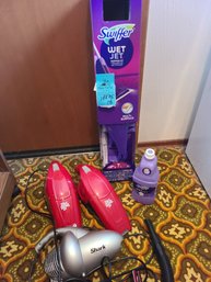 Rm9 Swiffer Wet Jet New In Box With Extra Cleaner, 2 Dirt Devil Hand Held Vacuums And 1 Shark Hand Held Vacuum