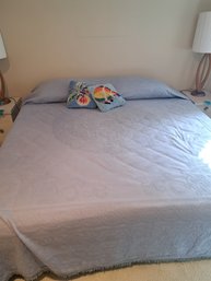 Rm.7. King Size Matress And Bowstring, Metal Base Frame, Matress Cover, Two Pillows, King Size Quilt