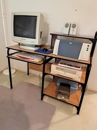 Rm.8. Phillips Magnavox Monitor, Labtec Speakers, Hp Printer, Compaq CPU, Keyboard, Mouse, And Disc Filer