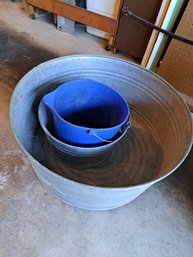Rm. 0. Two Galvanized Buckets And A Small Plastic Bucket.