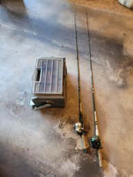 *rm0 Vintage Daiwa Reel And  Garcia Trout Rod, Johnson Reel With Coast To Coast Rod, Tackle Box With Assorted