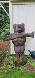 Rm00Bear With Salmon Wood Carving