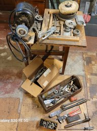 Rm6 Vintage Electric Grinder/polisher, Polishing Bonnets,Bench, Clamps, Wooden Tool Box, Assorted Tools,