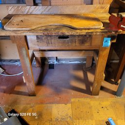 Rm6 Wooden Work Bench With Clamp Attached And Contents Of Drawer