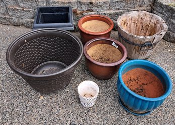 Rm.00. Various Outdoor Pots Made Of Clay, Plastic And Wood.
