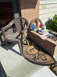 Rm.00. Outdoor Mat, Reef, Wind Chime, Outdoor Decor And Plastic Chair.