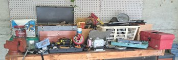 Rm.0. Assorted Tools Boxed And Tools Including Zipties, Sockets, Wreches,Saws, Extension Cords, Staple Gun