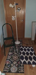 R10 Floor Lamp, Two Rugs And Folding Step Stool.
