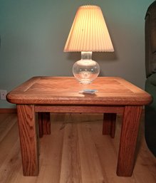 R10 Wooden Side Table, Glass Base Table Lamp