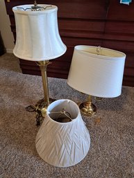 R2 Two Brass Table Top Lamps And Lamp Shade