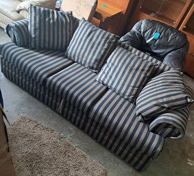 R0 Blue And Tan Striped Hide A Bed Couch