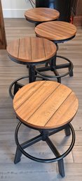 R1 Set Or Four Wood And Black Metal Adjustable Stools.