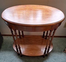R1 Oval Wood Table With Bottom Shelf