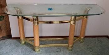 R1 Vintage Brass Horn Glass Top Table