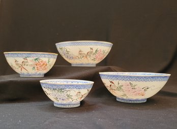 R6 Vintage Chinese Egg Shell Porcelain Bowl Bird & Floral Design Dish, Rice Bowl, Noodle Bowl, Soup Bowl