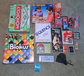 R3 Assortment Of Board Games Including Blokus, Monopoly, Uno, Checkers And More.