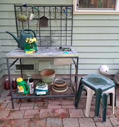 R0 Outdoor Garden Table, Garden Tools, Flower Pot, Grass Seed, Plastic Stools, Water Jug