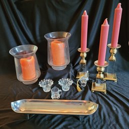 R2 Candle Holders Of Assorted Sizes And Styles, Tiny Mug, And Wine Stopper