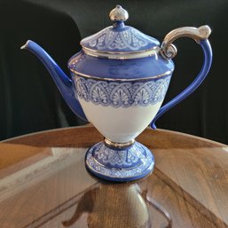 R2 Vintage Bombay 12 Inch Blue And White With Silver Platinum Trim Teapot