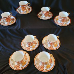 R2 Unmarked Vintage Asian Inspired Cups And Saucers Set Of 8