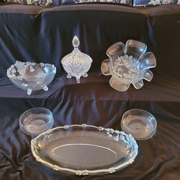R2 Collection Of Decorative Glass Pieces Including Candy Dish, Matching Grape Patternedbowl And Platter And Ot
