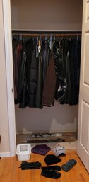 R2 Closet Full Of Men's Sized XL Coats, 2 Pairs Of Gloves, Hats, Umbrellas