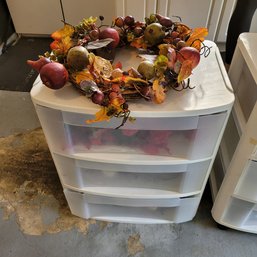 R00 Fall Wreath 18' And Sterilite 3 Drawer Rolling Storage Chest And All Contents Of Drawers