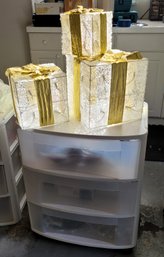 R00 Set Of 3 Ice Crystal Gift Boxes And Sterilite 3 Drawer Rolling Storage Chest And All Contents Of Draws