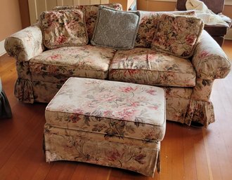 R4 Floral Patterned Couch, Pillows, And Ottoman
